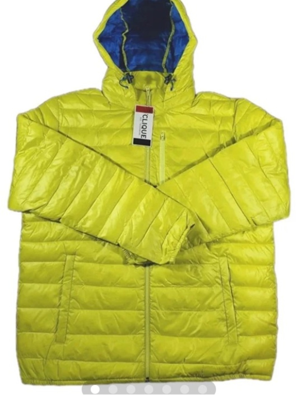 NEW Mens Yellow Hooded Full Zip Puffer